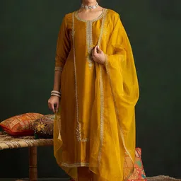 Indo Era Women Ethnic Motifs Embroidered Regular Sequinned Kurta with Trousers & With Dupatta-picture-17