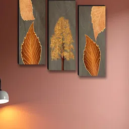 Myntra Elegant Homes Grey & Orange 3 Pieces Tree & Leaf Floral & Botanical Wooden Wall Art-image-8