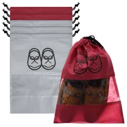 Kuber Industries Red 6 Pieces Shoe Cover with Drawstring Multi-Utility Organisers-48