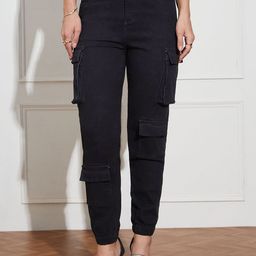 Miss Chase Women High-Rise Heavy Fade Stretchable Cargo Denim Joggers Jeans-picture-37
