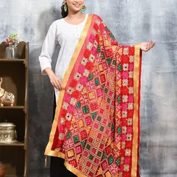 swatika Floral Embroidered Phulkari Chiffon Dupatta-55