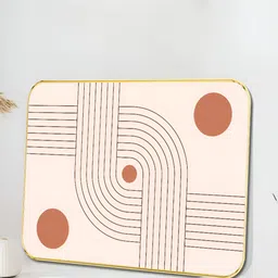 SAF Gold-Toned & Peach-Colored Terracotta Abstract Lines Wooden Wall Art-image-96