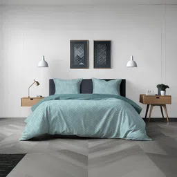 MUSH Green & White Geometric Printed 300 TC Bamboo King Bedsheet with 2 Pillow Covers-30