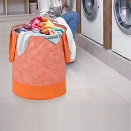 Kuber Industries Orange 3 Pieces Curvy Printed Foldable Laundry Bag 45L-95