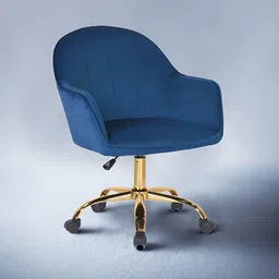 nestroots Blue & Gold-Toned Velvet Luxury Tufted Office Chair With Wheels-image-91