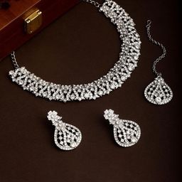 Atasi International Rhodium-Plated American Diamond Studded Jewellery Set-image-40