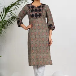 Vbuyz Ethnic Motifs Printed Notch Neck Cotton Straight Kurta-picture-16
