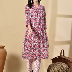 HERE&NOW Women Floral Printed Regular Pure Cotton Kurta with Palazzos-53