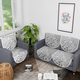 Kuber Industries Grey & White 6 Pieces Printed Cotton 3 Seater Sofa Cover-95