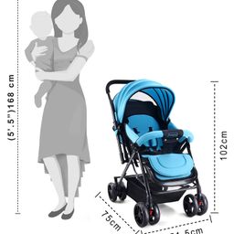 Babyhug Symphony Stroller With Reverisble Handle & Mosquito Net - Blue image 3