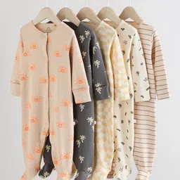 NEXT Infant Kids Pack of 5 Cotton Printed Sleepsuit-image-23