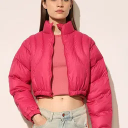 ONLY Women Solid Mock Collar Crop Puffer Jacket-image-16