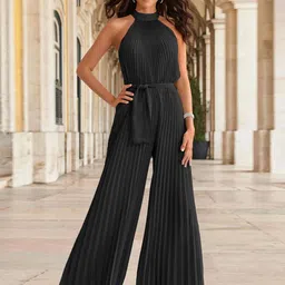 bebe Halter Neck Striped Basic Jumpsuit-picture-18