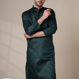 ADHIRAJAN Men Green Cotton Silk Kurtas-image-24