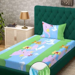 KLOTTHE Blue 400 TC Pure Cotton Fitted Single Bedsheet With Pillow Cover - 2.25 x 1.50 m-image-71