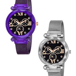 CSAMON Women Pack Of 2 Analogue Watch Mina black Dial Purple Silver maganet-image-115
