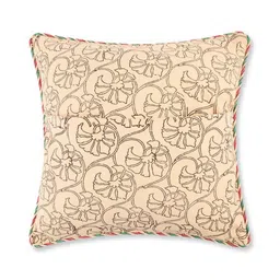 Fabindia Paro Teal Blue & Beige 2 Pieces Floral Printed Cotton Square Cushion Covers-image-71