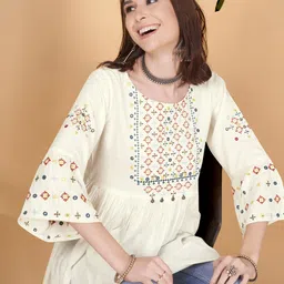 Anouk Floral Embroidered Round Neck Bell Sleeve Top-33