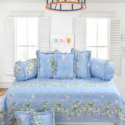 Luxmi Cotton Fabrics Set Of 8Blue & White Ethnic-Printed Polycotton Diwan Set-42