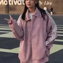 KPOP Women Striped Oversized Bomber Jacket-picture-48