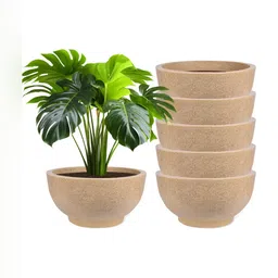 RUBOXA Set Of 6 Brown Marble Lotus Flower Pot Planters-2