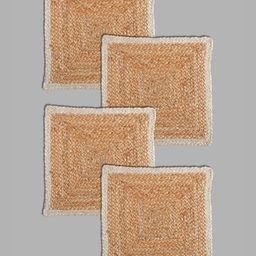 PAROKSH 4-Pcs Brown & Beige Braided Jute Reversible Square Table Placemats-2