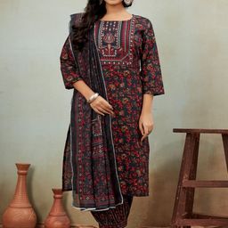 SHINEBIN Women Floral Printed Kurta with Salwar & Dupatta-image-40