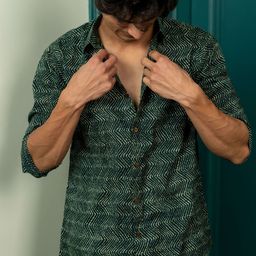 Shasak Men Classic Spread Collar Abstract Printed Cotton Casual Shirt-image-12