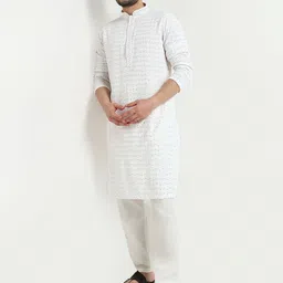 Ethnicity Men Geometric Embroidered Chikankari Pathani Kurta-picture-34