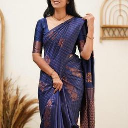 CaniBani Blue Silk Blend Banarasi Sarees-image-67