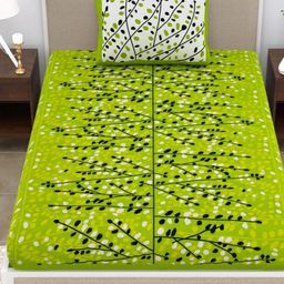 UNIQCHOICE Green & White Floral Printed Cotton 120 TC Single Bedsheet Set 2.25 m x 1.5 m-image-86