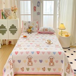 JC HOME Set Of 3 White & Pink Printed 162 GSM Double King Bed & Pillow Covers-picture-39