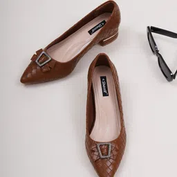 Sherrif Shoes Pointed Toe Textured Block Pumps image 1