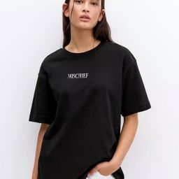 MISCHIEF MONKEY Women Printed Drop-Shoulder Sleeves Applique T-shirt-picture-15