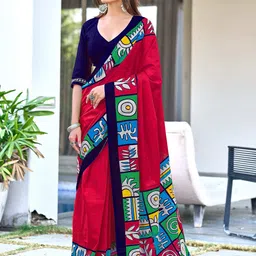 PEENGAX Printed Border Pure Cotton Bagru Saree-19