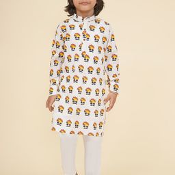 LIL PITAARA Boys Ethnic Motifs Printed Regular Pure Cotton Kurta with Pyjamas-image-78