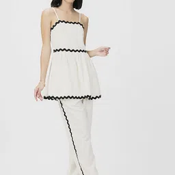 HOUSE OF S Self Design Shoulder Straps Top & Trousers Co-Ords-picture-1