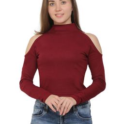 SAIOM Solid Cotton High Neck Cold Shoulder Crop Top-image-97