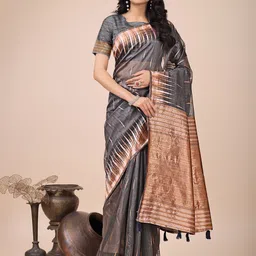 LeeliPeeri Designer Women Woven Design Linen Blend Celebrity Saree-picture-15