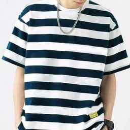 LAUREN ADAMS Men Striped Drop-Shoulder Sleeves Raw Edge T-shirt-image-95
