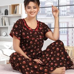 LIFE-TALE Women Brown Pure Cotton Nightdress-image-65