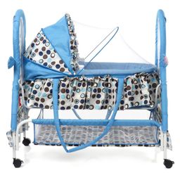 fab n funky Kitty Print Cradle With Mosquito Net and Swing Lock function - Blue image 5