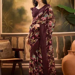 Sangria Floral Printed Saree With Blouse Piece-image-35