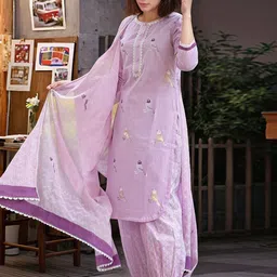 Aaghnya Quirky Printed Round Neck Straight Kurta With Patiala & Dupatta image 5