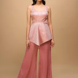 Samyukta Singhania Embroidered Scoop Neck Top With Trousers Co-Ords-picture-22