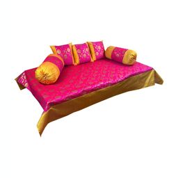 Pink Parrot 6-Pcs Pink & Orange-Coloured Woven Designed DiwanSet-34