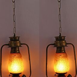 Somil Vintage Kerosene Lantern Style Hanging Lamp, LED Compatible with Gold Metal Fixture. B22 (Pin Type) Holder, Dimensions: 20 X 13 X 70 Cm.-image-82