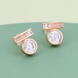 Kushal's Fashion Jewellery Rose Gold-Plated Zircon Studded Circular Shaped Studs-7