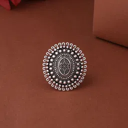 Sangria German Silver Silver-Plated Oxidised Adjustable Finger Ring-19