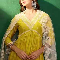 Sangria Embroidered A-Line Kurta Set With Trouser & Dupatta image 2